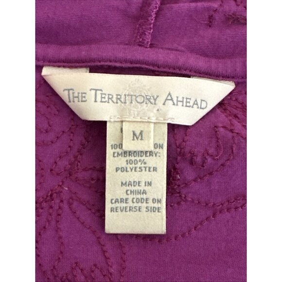 The Territory Ahead Women's M Open Jersey Knit Cardigan Fuchsia Embroidered - Picture 9 of 13